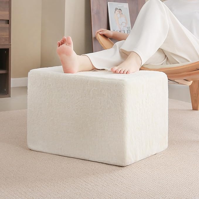 Tiita Square Stuffed Pouf Ottoman, Plush Poufs with Foam Chunk Filling, Foot Rest Stool for Living Room, Cream