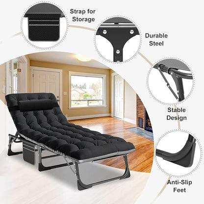 ABORON Heavy Duty Tanning Chair,Outdoor 5-Position Folding Chaise Lounge Chair with Pad,Portable Beach Lounge Chair for Outdoor Sunbathing Patio Pool Lawn Deck Poolside