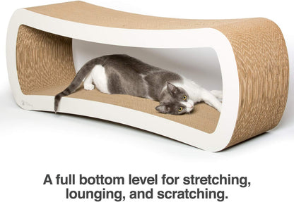 PetFusion Jumbo Cat Scratcher Lounge, White. 39 x 11 x 14 inch 4 Cardboard Scratching Surfaces and 2 Levels, Scratch, Play, Perch, and Hide100% Recyclable Cardboard Cat Lounge