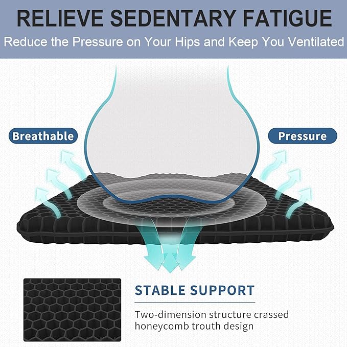 Gel Seat Cushion for Long Sitting Pressure Relief (Super Large & Thick) - Non-Slip Gel Chair Cushions for Back,Sciatica,Tailbone Pain Relief - Seat Cushion for Office Desk Chair,Car Seat,Wheelchair