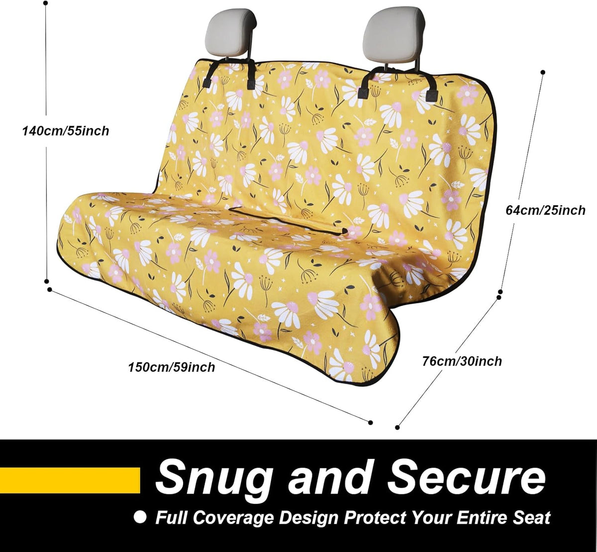 Back Seat Cover for Car Trucks Van SUV,Waterproof Rear Bench Towel Seat Covers for Dogs and Kids,Automotive Backseat Protector (Chamomile and Yellow)
