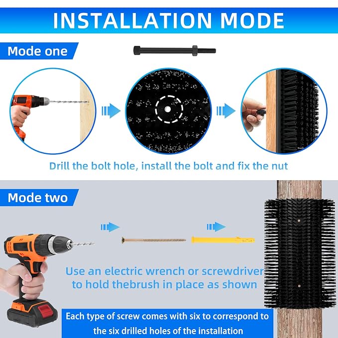 Extra Large Size Livestock Scratching Brush, Upgraded Horse/Goat/Cow/Cattle Scratcher Brush for Grooming, Itch Relief Horse Scratcher Brushes Kit with Two Sets of Mounting Screws(4-Pack,Black)