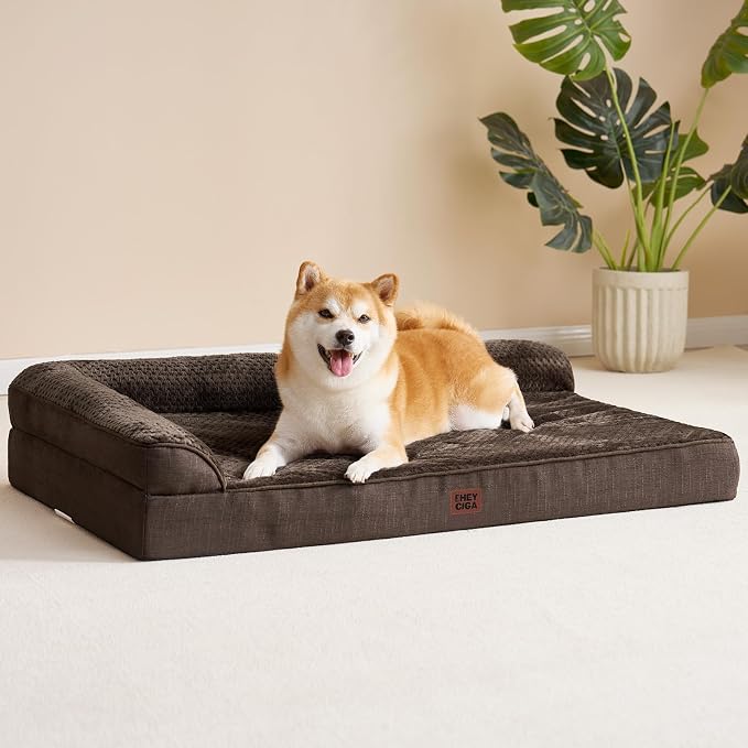 EHEYCIGA Memory Foam Dog Bed Large Size Dogs, Orthopedic Dog Bed Large with Washable Removable Cover, Waterproof Pet Sofa Couch with Nonskid Bottom, 36x27x6, Brown | Washable Removable Cover, Waterproof Flat Pet Sofa Couch with Nonskid Bottom, 36x27x6