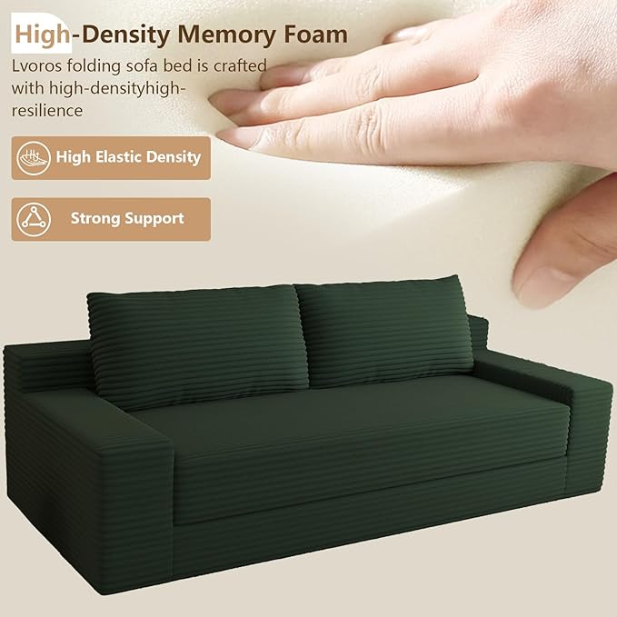 Cloud Loveseat Sofa, Modern Corduroy 2-Seater Couch with Deep Seat, No Assembly Required Memory Foam Sofa, Boneless Sofa in a Box for Bedroom, Apartment, Office,Small Space (Green,70.87in)