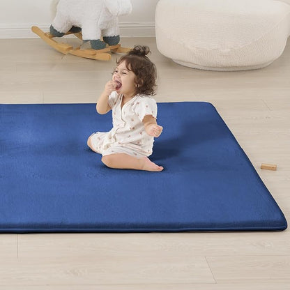 PAPAMAT 1.3" Thick Baby Floor Play Mat 71x79, Basic Padded Foam Mat for Tummy Time Crawling, Non Slip Cushioned for Babies Toddlers Infants Kids (Blue)