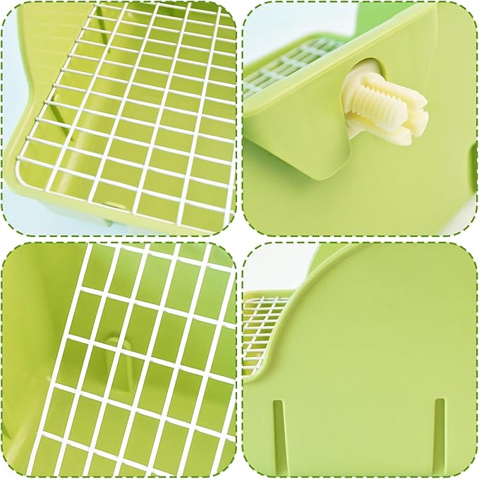 Guinea Pig Litter Box,Bunny Plastic Square Cage Toilet with Grate Rabbits Corner Litter Bedding Small Animal Pet Toilet Box Potty Trainer Pet Pan for Guinea Pig Ferret Chinchilla(Green)