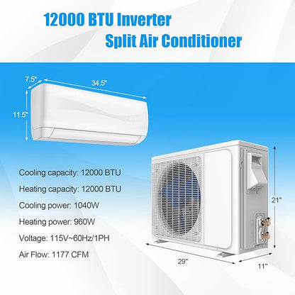 RELAX4LIFE Mini Split Ac/Heating System, 12000 BTU Ductless Mini Split Air