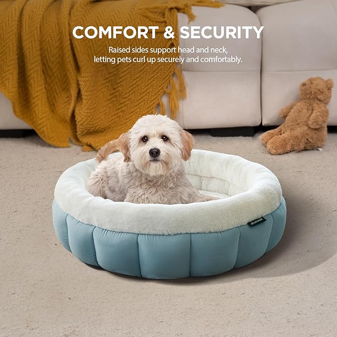 BALANCE Cat Beds for Indoor Cats, Washable Round Cat Bed, Cute Kitten Bed with Anti-Slip Bottom for Kitty and Puppy, 23 Inches, Dream Blue