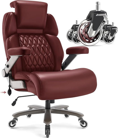 Big and Tall Office Chair 700lbs - Adjustable Headrest&Lumbar Support, 3D Flip Arms, Large Wheels &Heavy Duty Metal Base, Ergonomic High Back Computer Chair Desk Chair, Thick Padded Extra Wide Seat