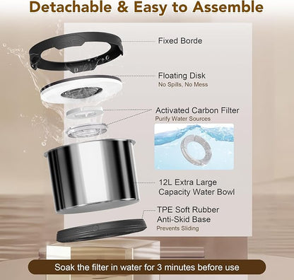 UPSKY 12L Dog Water Bowl No Spill Stainless Steel for Slow Drinking Black | Large Capacity, Spill-proof, Non-slip Design, Durable, For Large Dogs, Messy Drinkers & Multi-pet Homes, Outdoor / Indoor