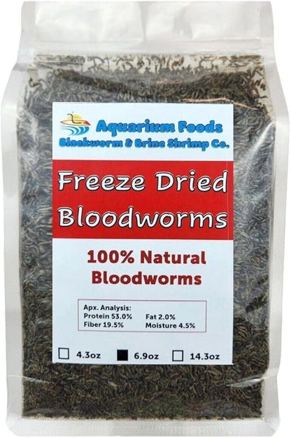 Aquatic Foods Inc. Bloodworms, Grade A Floating Freeze Dried Bloodworms for All Tropical Fish, Cichlids, Discus, Tetras, Goldfish, Bettas, Angel Fish, Marine Fish, Carnivorous Plants - 6.9oz Clear Bag