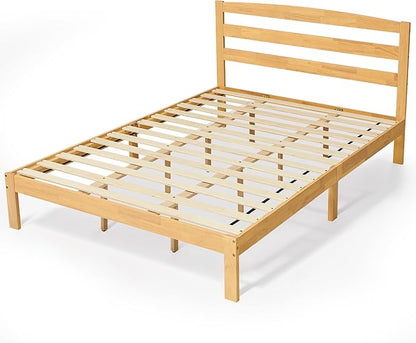 Hokway Wood Queen Bed Frame with Headboard-No Wobble,Noise-Free,Easy Assembly with Precise Holes,12 in Reinforced Center Legs,No Box Spring Needed,Natural