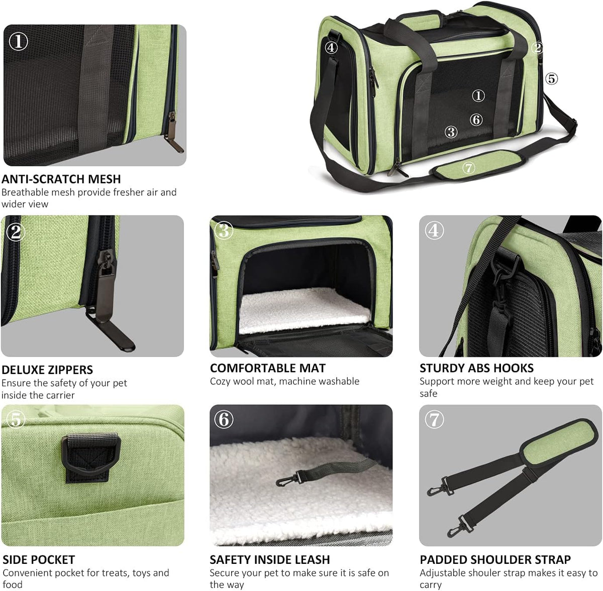 Large Cat Carriers Dog Carrier Pet Carrier for Large Cats Dogs Puppies up to 25Lbs, Big Dog Carrier Soft Sided, Collapsible Travel Puppy Carrier - Large - Green