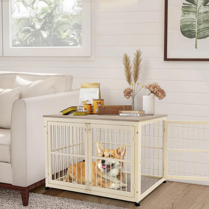 32 Inch Heavy Duty Dog Crate Furniture for Medium and Small Dogs, Decorative Pet House End Table, Wooden Cage Kennel Furniture Indoor with Double Doors, Sturdy Dog Cage for Anxiety Dog