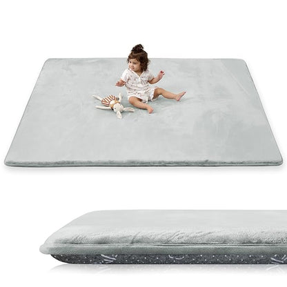 PaPaMat 1.5" Thick Baby Play Mat for Floor, 59x79 Playpen Mat, Pro Soft Flannel Foam Mats Toddler Infant Kids Crawling for Nursery Rug Playroom Living Room Waterproof Easy Care Non-Slip (Light Grey)
