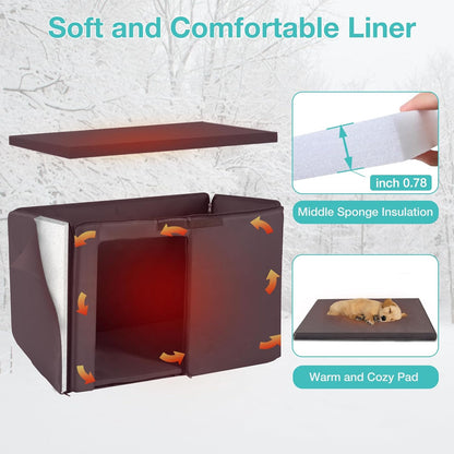 Feral Dog House Outdoor,Anti Bite Iron Frame Dog Kennel,Wood Warm Pets Home,Insulated Weatherproof Outside Shelter for Feral Animal (43.3" (L) x 29.4" (W) x 33.4" (H)-Brown-in)