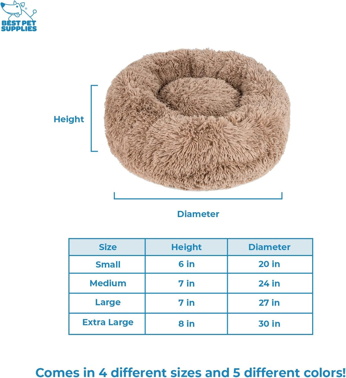 Best Pet Supplies Round Donut Dog Bed with Plush Faux Fur Fabric, Calming, Anti-Anxiety Cushion for Indoor Pets, Slip-Resistant Base, Soft Ergonomic Support - Caramel, 30x30x8''