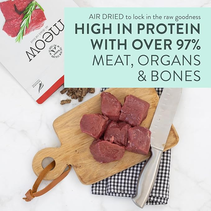 The New Zealand Natural Pet Food Co Meow Air Dried Cat Food - Venison Recipe, High Protein Dry Food Use as a Complete Diet, Topper, Mixer, or as Cat Training Treats, All Life Stages, 26.5 oz