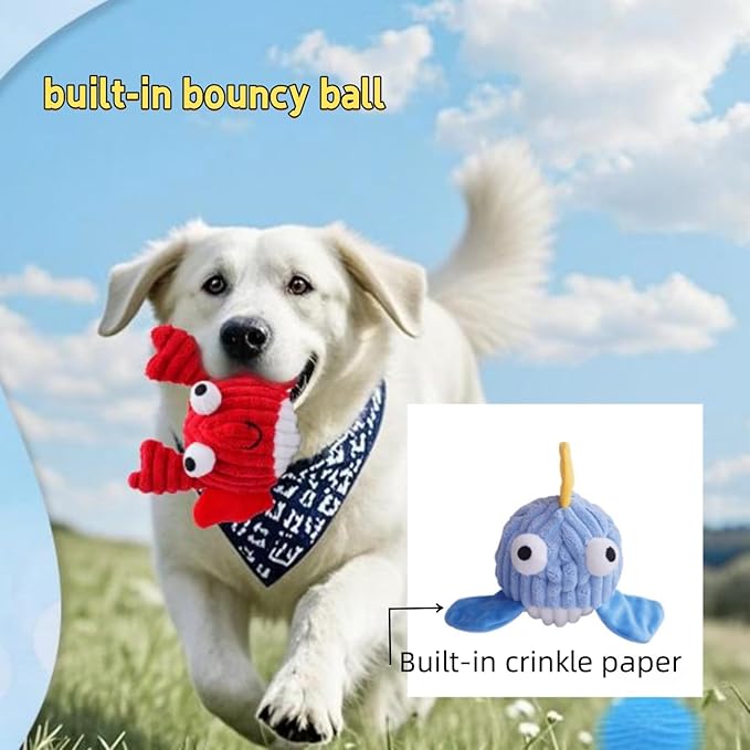 Dog Toys for Aggressive Chewers,Squeaky Dog Toys to Keep Them Busy,No Stuffing Interactive Dog Chew Toys,Suitable for Medium,Large and Small Dog(Blue Whale)