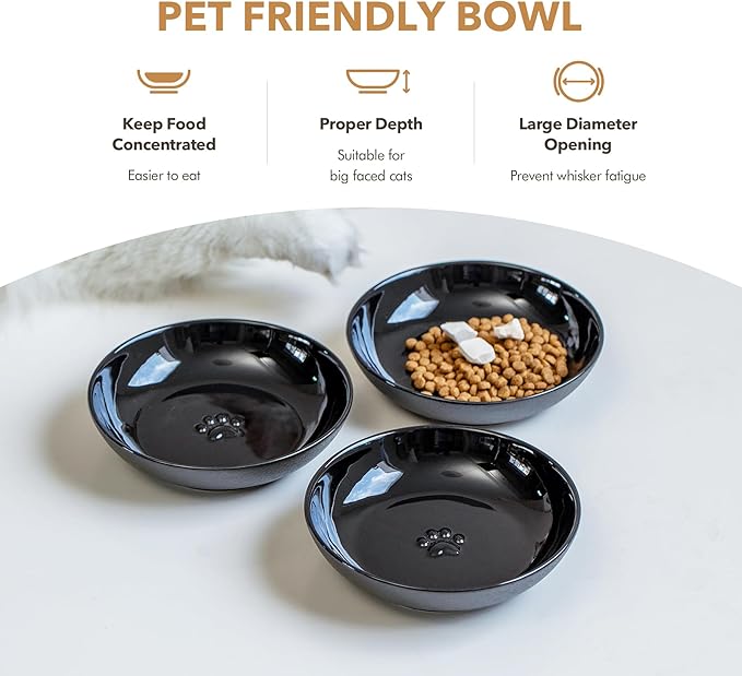 5.7'' Ceramic Wide Whisker Friendly Cat Dishes, Set of 3 Ceramic Cat Bowls, 3 Colors Indoor Kitten Feeding Food& Water Dish to Prevent Whisker Fatigue(3 Pcs)