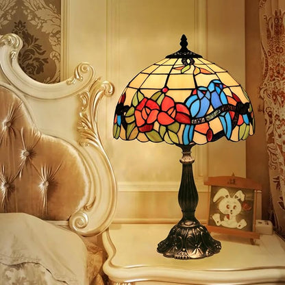 Tiffany Style Table Lamp Hummingbirds Flower Stained Glass Bedside Nightstand Table Lamp for Bedroom,Living Room,Home Office Farmhouse Desk Lamps 12X12X19Inch