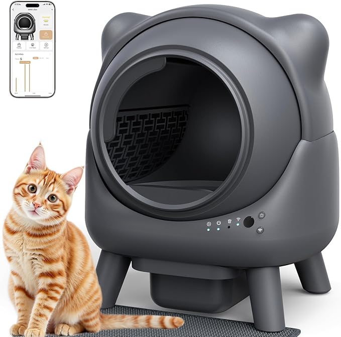 Self Cleaning Litter Box, Automatic Litter Box, FEELNEEDY Odor Control Robot, Cat Ears Design, 65L APP Real-Time Monitor, Cat Litter-Boxs for Multiple Cats, Safety Sensors, with 1 Trash Bag