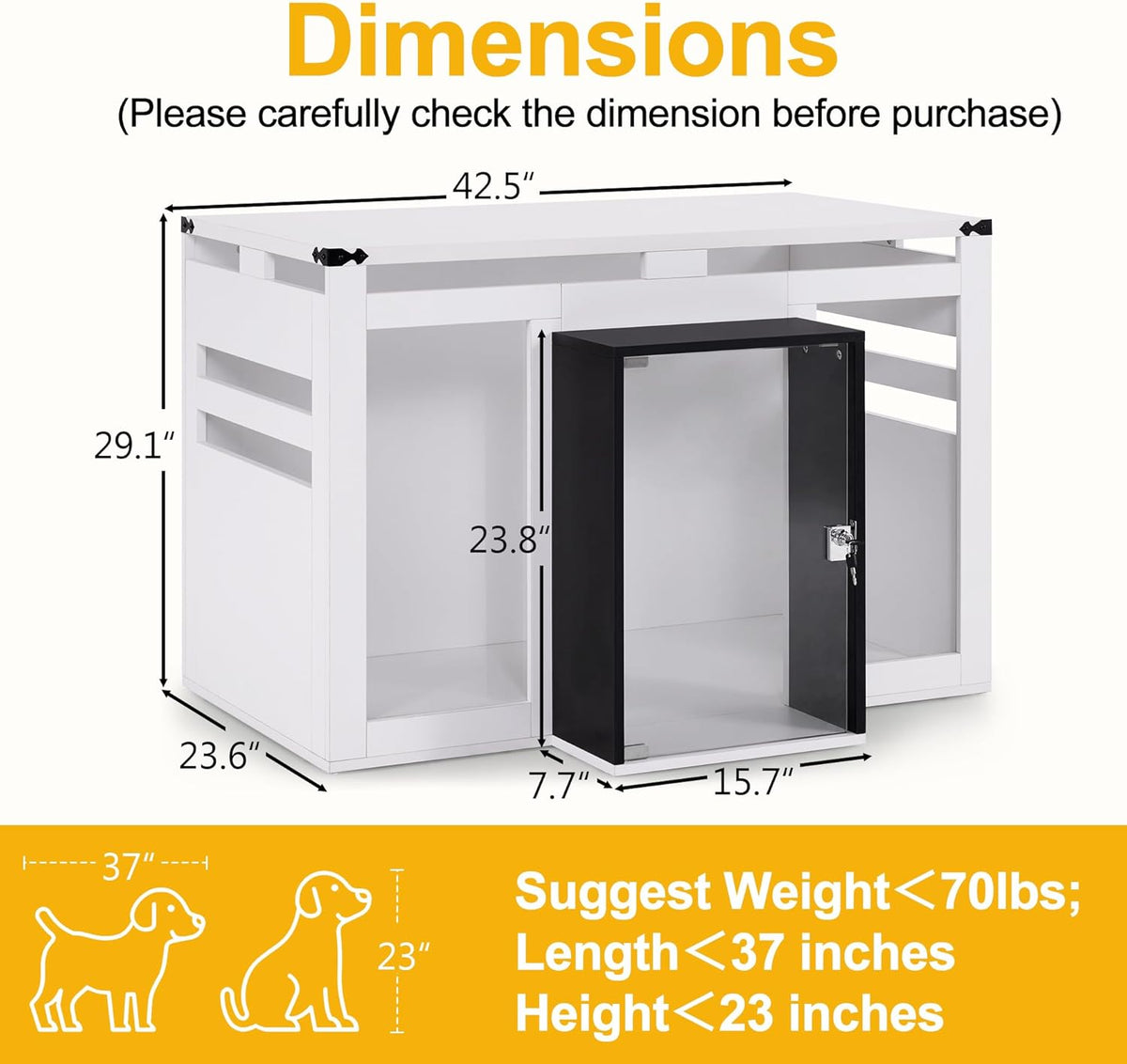Lovupet Wooden Dog Crate Furniture, Villa Style Dog Kennel for Medium Breed with Glass Door and Acrylic Panels, GC34 (White)