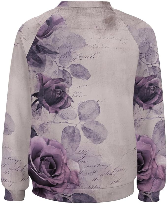 Womens Long Sleeve Tops Y2k Japanese Art Print Sweatshirts Fall Pullover for Women Crewneck Vintage Shirts Boho Tops