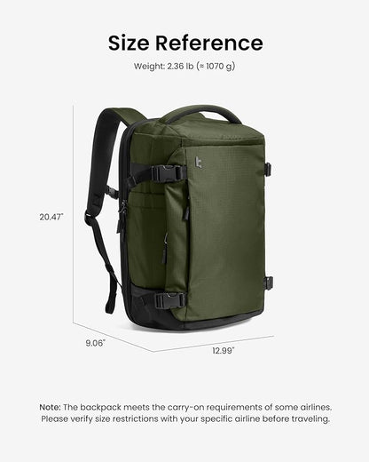 tomtoc Travel Backpack 40L, TSA Friendly Flight Approved Carry-on Luggage Hand Water-resistant Lightweight Business Rucksack, Durable Large Weekender Bag Daypack Fits 17.3 Inch Laptop