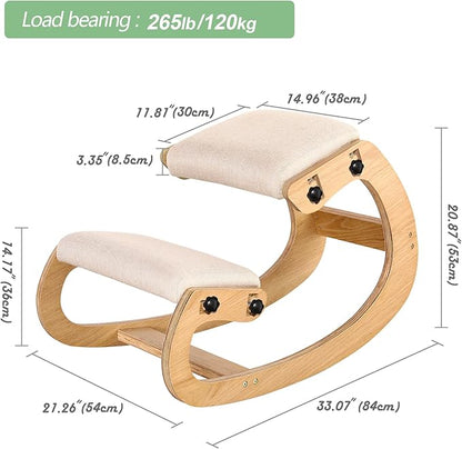 Predawn Adjustable Ergonomic Kneeling Chair – Custom Height Rocking Posture Stool with Thick Cushions, Solid Wood Frame, Knee Support Seat for Adults, Office or Meditation Use(White Oak)