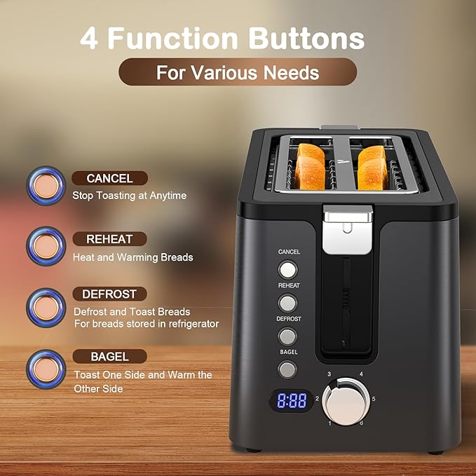 Mecity 4 Slice Toaster, Long Slot Toaster
