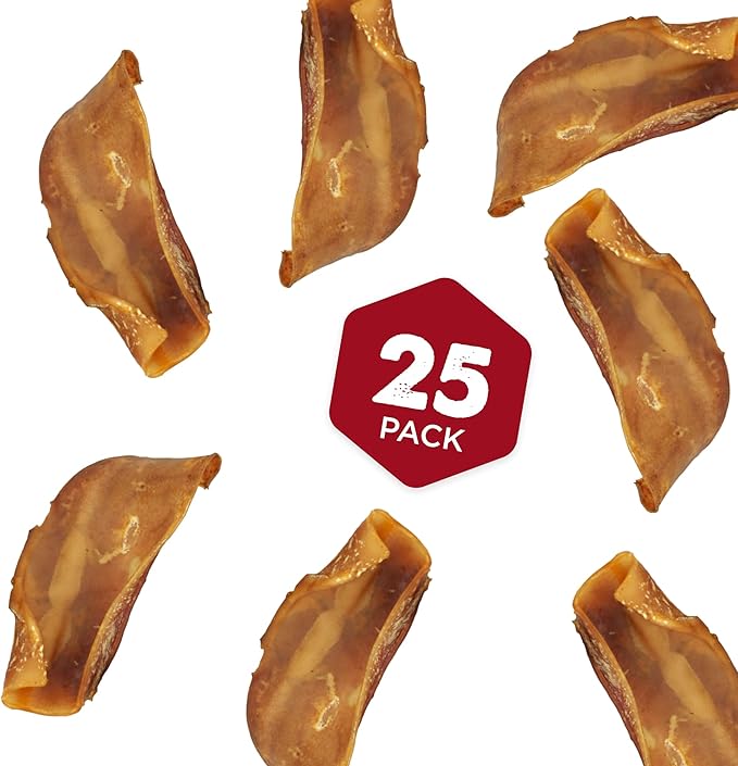 Best Bully Sticks Half Pig Ears for Dogs - 25 Count (Pack of 1) - All-Natural, USA Baked and Packed, Single Ingredient, 100% Pork, Easily Digestible - Puppies, Small, Medium, Large Breed