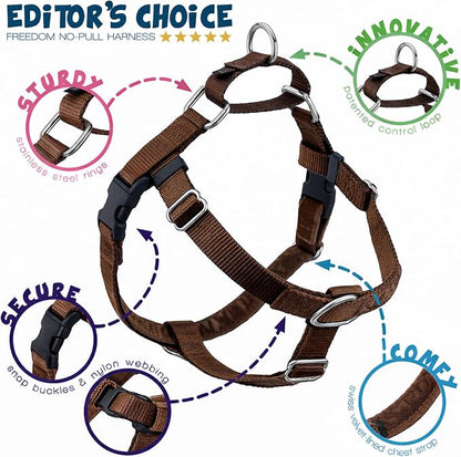 2 Hounds Design Freedom No Pull Dog Harness, Adjustable Harness and Leash Set, Easy Walking & Comfortable Control, Fits Small, Medium & Large Dogs, Solid Colors, Made in USA, 1" XL, Brown