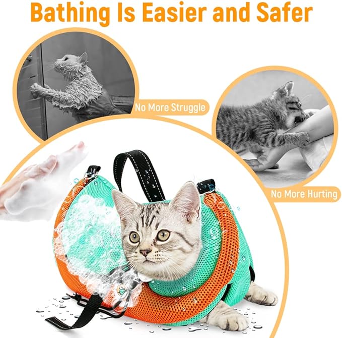 AWOOF Cat Grooming Bag Adjustable Cat Bathing Bag Anti Scratch Bite Restraint Bag Cat Sling Bag Durable Mesh Cat Shower Bag for Small Medium Large Cats Nail Trimming Ear Cleaning Medicine Taking
