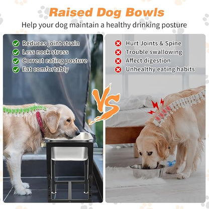 1.25 Gallon Elevated Dog Water Bowl, 4-Height Raised Stand | Stainless Steel Raised Bowl, 4 Heights 9.65-15.16 in, Non-Slip Feet, Small and Medium Dogs, Indoor Outdoor Use, Easy to Clean