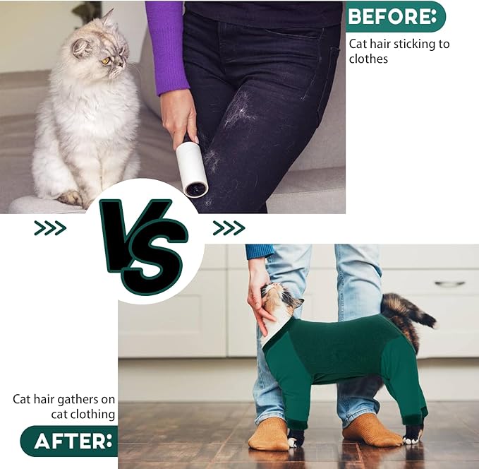 QBLEEV Cat Pajamas for Cats Only, Sticky Hair Cat Clothes, Prevent Lost Fur Kitten Onesie Shirts Costumes Outfits for Daily Wear Parties Photography, Cat Recovery Suit for Cats or Small Dogs