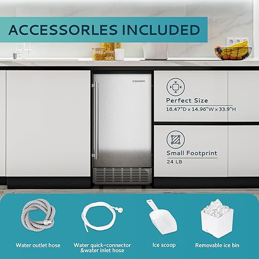 Commercial Ice Maker Machine 85Lbs/Day, 24Lbs Storage, Built-in Undercounter