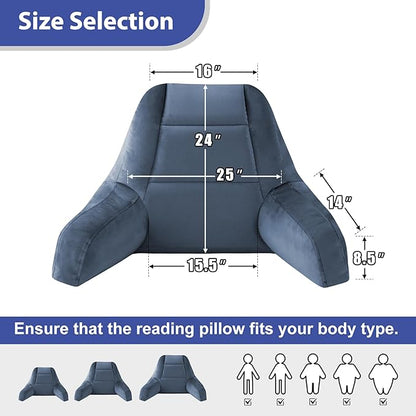 IASEAHK Reading Pillows for Sitting in Bed Adult, Back Pillow for Bed Sitting Up, Backrest Pillows with Shredded Foam for Adult&Teens, Support Pillow with Arms for Beds, Couch, Floor, 24in, Navy Blue