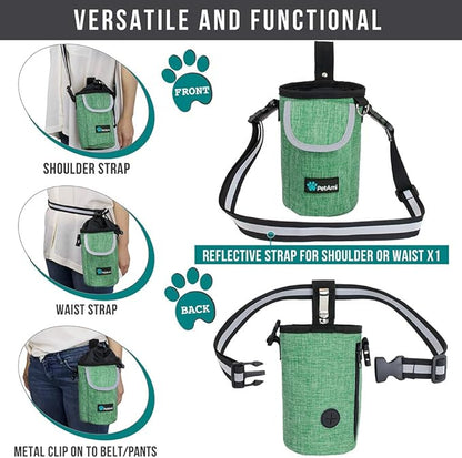 PetAmi Dog Treat Pouch, Large Pet Training Treat Pouch with Pocket, Dog Trainer Essentials Supply Holder with Poop Bag Dispenser, Training Bag for Kibbles Toys, 3 Ways to Wear (Green)