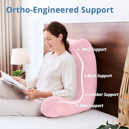 Sasttie 25-inch Reading Pillows for Sitting in Bed Adult, Jumbo Velvet Back Pillow Bed Sitting Up, XL High Back-Rest Support Cushion for Sit Up on Couch & Floor, Oeko-Tex Certified, Pink