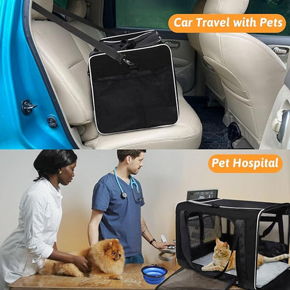 Petskd Extra Large Pet Carrier 24"x17"x17" for Large Cat or Medium Dog, Collapsible Soft Sided Dog cat Carrier for Long Trips with Lockable Safety Zippers(Black)
