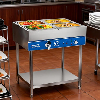 4-Pan Commercial Food Warmer, Electric Steam Table, 120V 1700W Stainless Steel