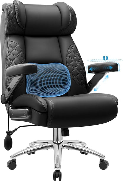 Big and Tall Office Chair, Desk Computer Chair for Heavy People, Oversized Executive Gaming Chair, Extra Wide 500LBS Ergonomic Comfy Office Chair with Adjustable Lumbar Support & 5D Flip Arms
