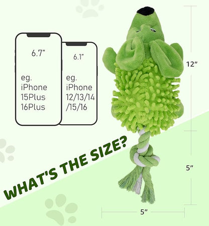 Squeaky Dog Toys - Plush Dog Toys with Soft Durable Fabric for Small Medium Large Breeds, Interactive Tug of War Rope Chew Toys, Teeth Cleaning, Dental Care, and Keep Dogs Busy (Puppy-Green)
