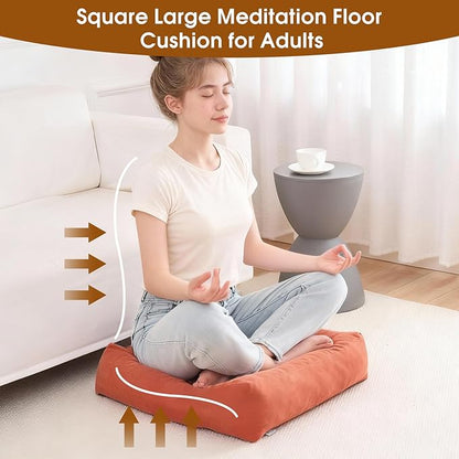 Tikuns Floor Pillows for Adults, 22x22x6 Inch Meditation Cushions, Large Square Sitting Cushion Living Room Memory Foam Pillow for Sitting(1, Orange, 22x22x6 Inch)
