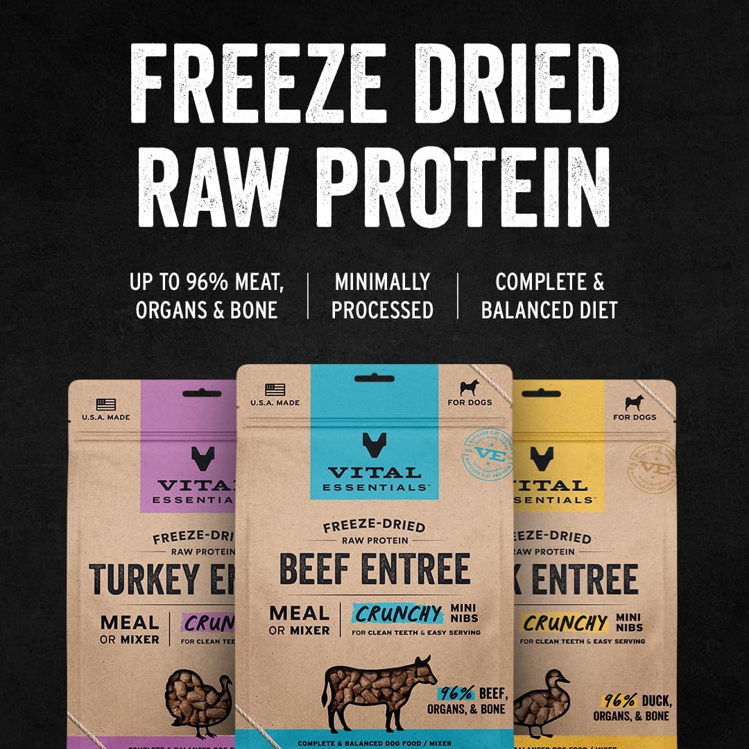 Vital Essentials Freeze-Dried Raw Beef Meal or Mixer Dog Food Crunchy Mini Nibs, 25 oz