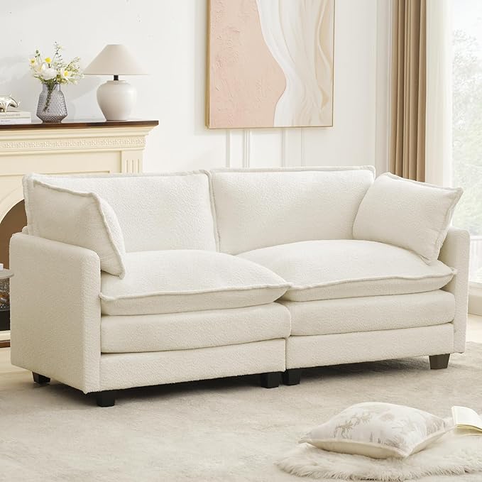ROWHY Modular Loveseat Sectional Sofa, 78" Upholstered Loveseat, 2 Deep Seat Sofa Couch with 2 Throw Pillows for Small Space, Modern Comfy Cloud Couch for Living Room, Chenille, Beige