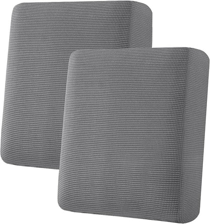 H.VERSAILTEX Super Stretch Individual Seat Cushion Covers Sofa Couch Slipcover Sets Thick Jacquard Textured Twill Fabric (2 Piece Medium Covers, Grey)