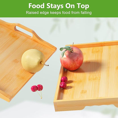 Youpehom Bed Tray Table with Folding Legs,Bamboo Breakfast in Bed for Kitchen Serving Tray,Sofa,Eating,Used As Laptop Desk Snack Tray 2 Pack (Bamboo)