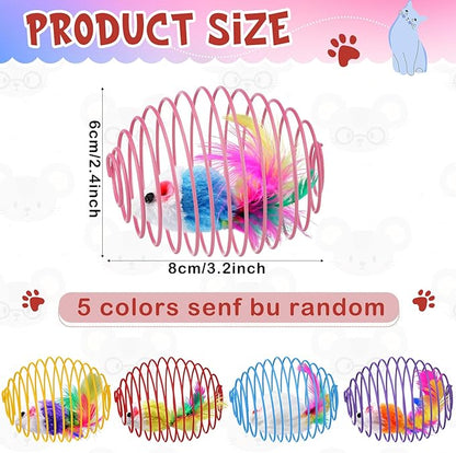Jecery 5 Pcs Halloween Cat Spring Balls Toys Stretchable Rolling Balls Colorful Playful Coils Interactive Spring Action Toy Caged Rats for Kitten Cat Pet Supplies(Cute Mouse,Bright Color,5 Pcs)